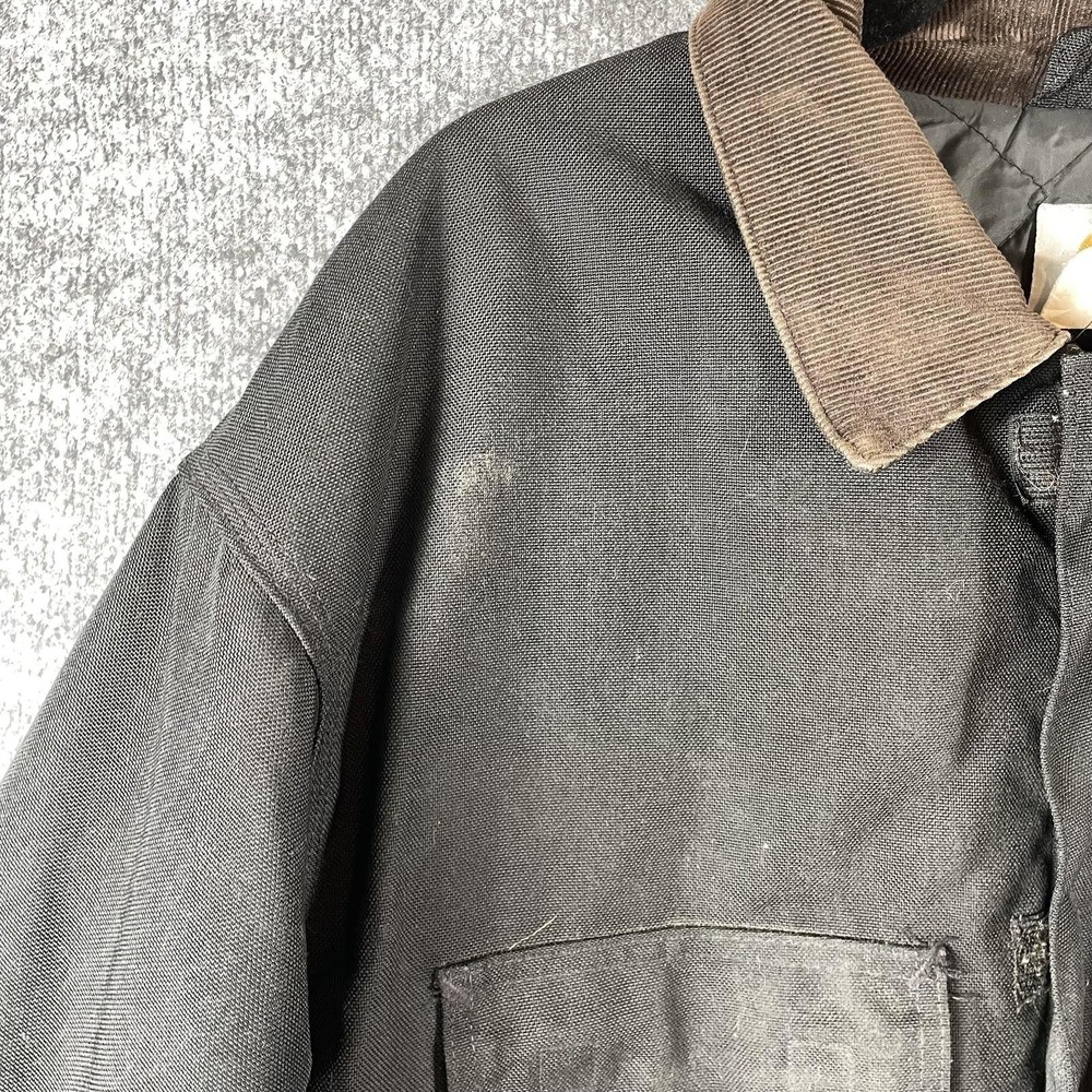VTG Carhartt Jacket Mens XL Black Canvas Lined Workwear Full Zip Corduroy Collar - Picture 7 of 16